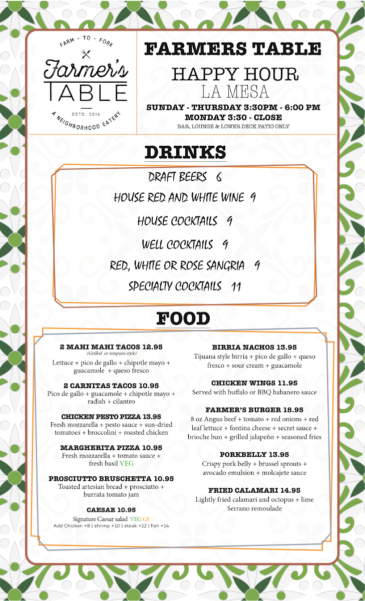 Farmer's Table La Mesa Menu - Image 3